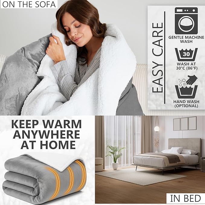 Heated Blanket Electric Luxurious Fleece Throw Blanket, 9 Heat Settings & 12H