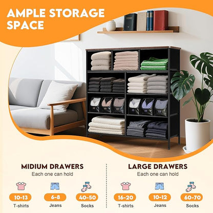 Curved Profile Dresser for Bedroom, Chest of Drawers, 9 Storage Drawers