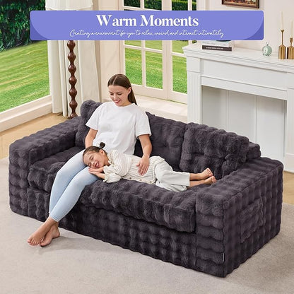 Hobestluk 3-Seater Sofa Boneless Couch with Tufted Button Design 2 in 1 Comfy Cloud Couch Oversized Sofa for Living Room Bedroom Apartment or Office (Dark Grey, 3 Seater)