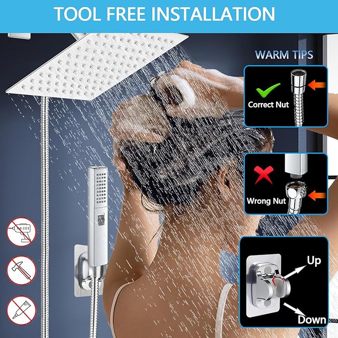 Dual Shower Heads with Handheld Spray Combo, Anti-Clog Nozzles, Ultra Thin