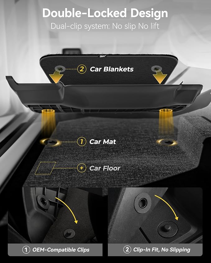 3W Floor Mats with First Row Carpets for Toyota Tacoma 2016-2023, TPE Floor Liner Thickened Carpet with Safety Locks and Driver Heel Pad fit Tacoma Cars Accessory(Only for Double Cab and Automatic)