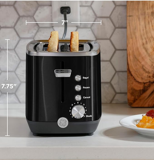 GE 2 Slice Black Stainless Steel Toaster, Extra Wide Slots