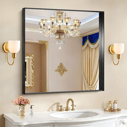 CIRCUMI Black Bathroom Mirror, Brushed Finish, Tempered Glass, Mirror
