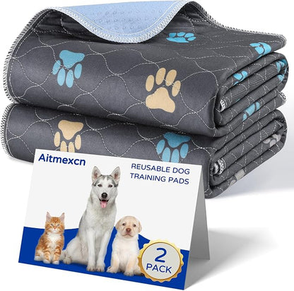 Aitmexcn Washable Pee Pads for Dogs, 48"x65", 2 Pack Extra Large Reusable Dog Mats, Heavy Absorbency, Leak-Resistant Anti-Slip Puppy Potty Pads for Playpens, Whelping Boxes and Incontinence