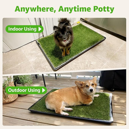Dog Grass Pad with Tray for Dogs Puppy Potty Training to Pee & Poop Indoor | Dog Litter Boxes with Faster Drainage Artificial Grass & Quick-Absorbency Washable Pee Pads, Indoor Outdoor Use