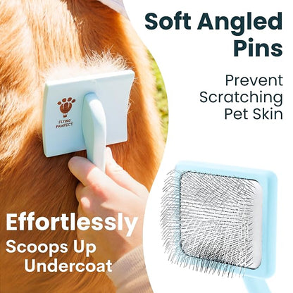 Slicker Brush for Dogs - Long Pin for Poodles, Doodles & Long Haired Dogs, Deshedding & Dematting Tool, Slicker Dog Brushes for Grooming (Baby Blue, Flat Large)