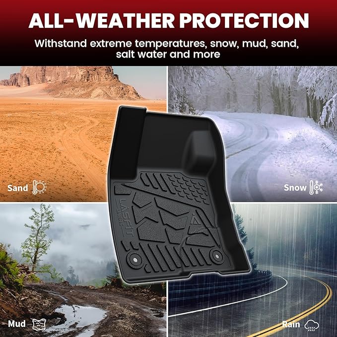 LASFIT Floor Mats and Trunk Mat for Ford Bronco Sport 2021-2025(with Rear Bump in The Cargo Area) Carpet Floor All Weather Custom Fit TPE Car Liners, 1st& 2nd& Cargo Liner, 4pcs Black