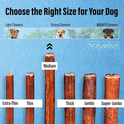 ValueBull Bully Sticks for Dogs, Medium 6 Inch, 100 Count Bulk Pack - All Natural, Grass Fed, Single Ingredient, Long Lasting Dog Treats