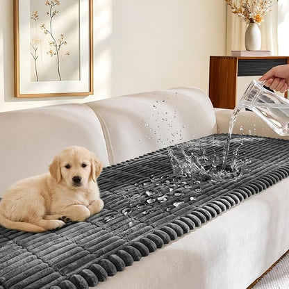FUANGUI Waterproof Couch Cover Sofa Cover for Dogs and Pets Sofa Protector | Non-Slip Washable Fuzzy Soft Cat Bed Sofa Slipcover for 2-3 Cushion Couch Sofa Pet Friendly, Dark Grey, 27.6" x 59.1", 1 pcs