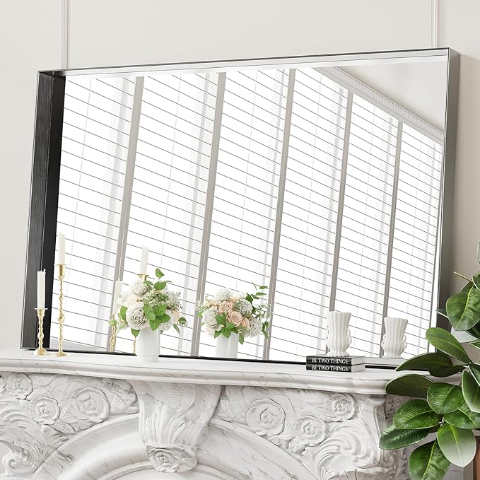 Koonmi 30x48 Inch Black Metal Framed Bathroom Mirror