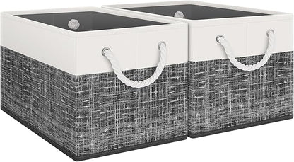 Fab totes Storage Bins [2-Pack], Foldable Storage Baskets for Organizing Toys, Books, Shelves, Closet, Large Storage Box with Rope Handles, Sturdy Organizer Bins, White & Black