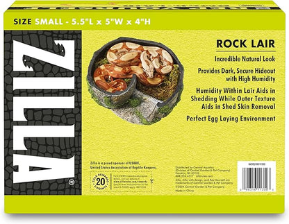Zilla Rock Lair, Naturalistic Hide, Supports Shedding and Egg-Laying, Retains Humidity, Ideal for Snakes and Lizard, Small