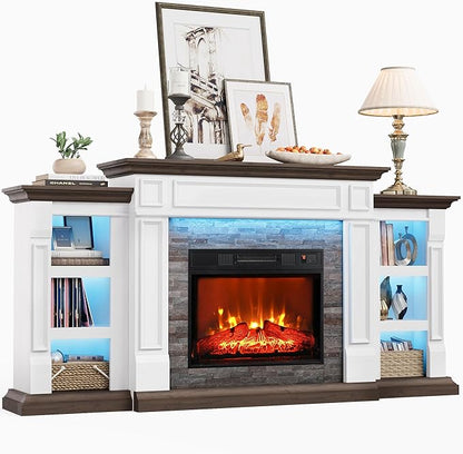 72" Electric Fireplace with Mantel and Cabinets, Fireplace TV Stand