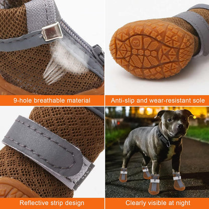 Dog Shoes for Small Dogs, Puppy Dog Boots & Paw Protector for Winter Snow Day, Summer Hot Pavement, Waterproof in Rain Weather, Ourdoor Hiking, Indoor Hardfloors with Anti Slip Sole 4PCS/Set