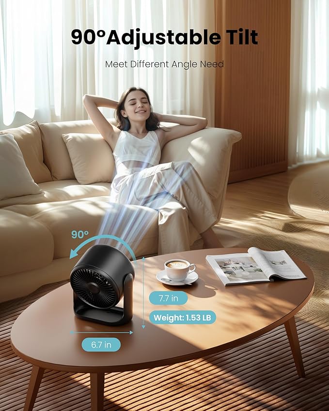 Gaiatop Desk Fan with Touch Control, 4000mAh Battery, 5 Speeds Ultra Quiet