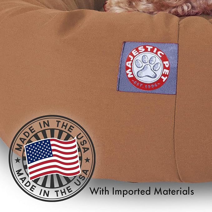 Majestic Pet Bagel Calming Dog Bed, 40 Inch Large, Round, Washable, Khaki | Cozy Soft Fluffy Donut Pet Bed with Spine Support for Head Rest – Anti-Anxiety Comfort for Puppies & Dogs, 40x29x9 Inches