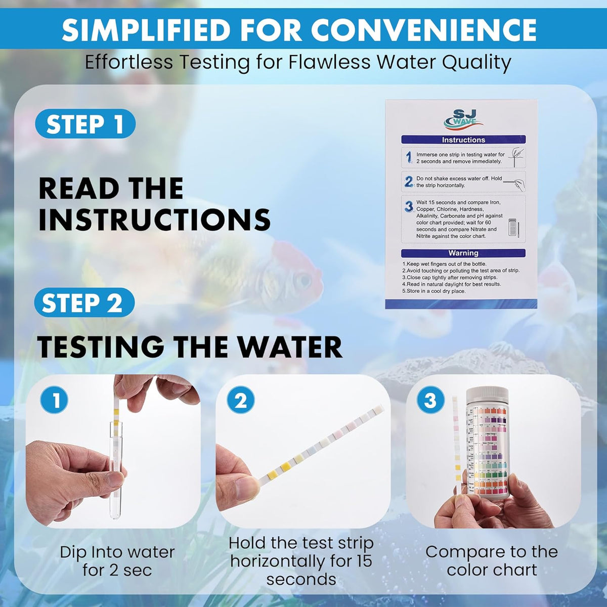 10 in 1 - Aquarium Test Strips | 100 Fast & Accurate Strips | Fish Tank Aquariums Water Test Kit & ebook | Aquarium Thermometer | Fish Tank Water Testing Kit for Fresh & Saltwater | Versatile Usage