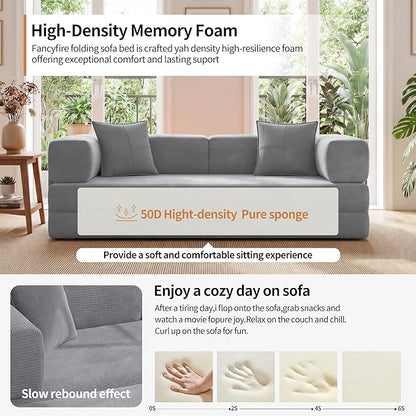 Fancyfire 78.8" Convertible Sofa Bed with Armrest Pillow,4-in-1 Sleeper Couch Bed for Livingroom,Modular Corduroy Boneless couches,No Assembly (Grey)