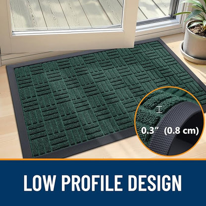 OLANLY Front Door Mat Outside Entrance 35x23, Absorbent, Heavy Duty Sturdy Natural Rubber Doormat Indoor Outdoor, Non-Slip, Stain and Fade Resistant, Low Profile Floor Mat for Entryway, Black Green