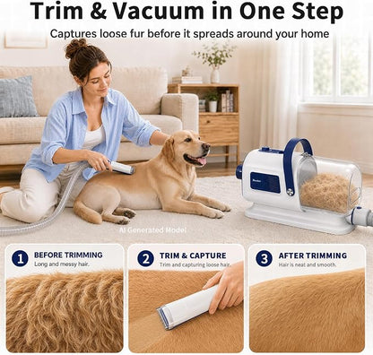 Buenkee Dog Grooming Vacuum & Blow Dryer Kit, Pet Clipper, 15000Pa Suction | 3-in-1 Pet Care, Removes Loose Fur, Styles Coats & Dries After Baths, Adjustable Heat & Airflow, 1.7L Dust Cup for Easy Clean