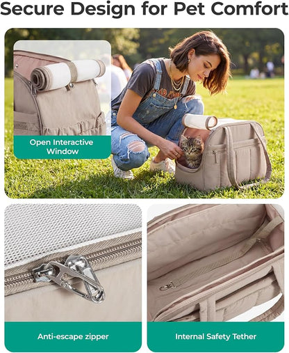 BAGSMART Dog Purse Carrier for Small Dogs Up to 13lbs Puppy Travel Tote Bag | Quilted Puffy Soft Sided Pet Handbag with Pockets, Collapsible Lightweight Portable Carrying with Safety Tether & Mat, Green