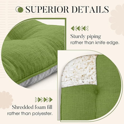 Basic Beyond Chair Cushions for Dining Chairs 4 Pack, Chair Cushion with Ties and Non Slip Backing, 15.5 x 15.5 inches Tufted Chair Pads for Dining Chairs(Grass Green)