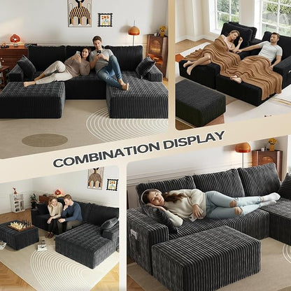 Cloud Sectional Couch with L-Shape Chaise,4 Seat Modern Modular Sofa with Deep Seat (Gray, Ottoman)
