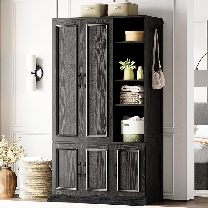 LIKIMIO Armoire Wardrobe Closet 70" H, 5 Doors Bedroom Wooden Wardrobe