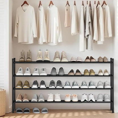 STORAGE MANIAC Long Expandable Shoe Rack, 24 Pairs Metal Wide Stackable Shoe