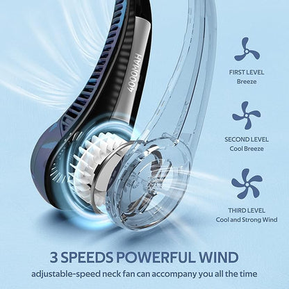 Portable Neck Fan, Hands Free Bladeless Fan, 360° Cooling Personal Fan