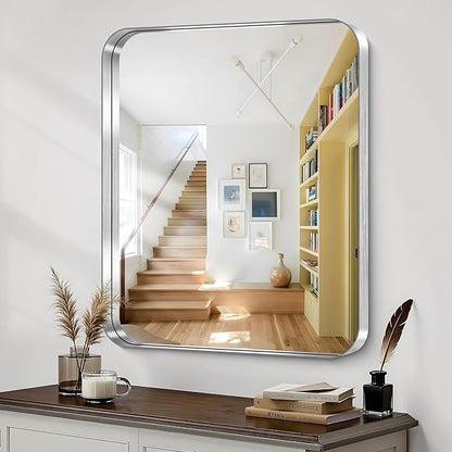 CIRCUMI Silver Bathroom Mirror, Rounded Corner, Tempered Glass, Mirror