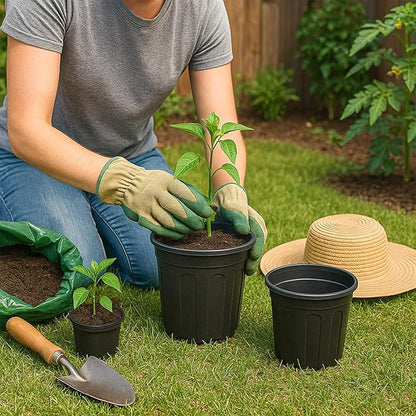 25 Pack 2 Gallon Flexible Plant Nursery Pots Plastic Seedling Starting Pots with Drainage Holes Soft Flower Pots Plant Container with Plant Labels, Black