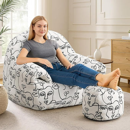 Peace nest Bean Bag Chair with Memory Foam Filled Ultra Soft Jacquard Pattern Cover for Adults Comfy Fur Bean Bag Chairs with Armrests Ottoman for Bedroom Living Room Office Dorm Reading Goddesses