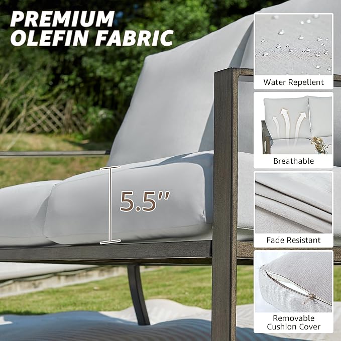 NATURAL EXPRESSIONS 4 Pieces Patio Furniture Sets, Modern Metal Outdoor Conversation Sets with High Back All Weather Hand-Woven Rope Rocking Swivel Chairs, Loveseat, Metal Table, 5.5" Thick Cushions