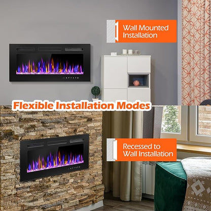 36" Electric Fireplace Wall Mounted and Recessed