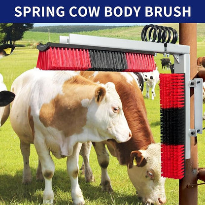 Livestock Scratch Brush With Spring Iron Holder，Animal Back Scratching Brush Including 4pcs goat brushes, 4 stands and accessories For Cow,Cattle,Sheep, Horses,Pigs，Massage Grooming Tool（Red）