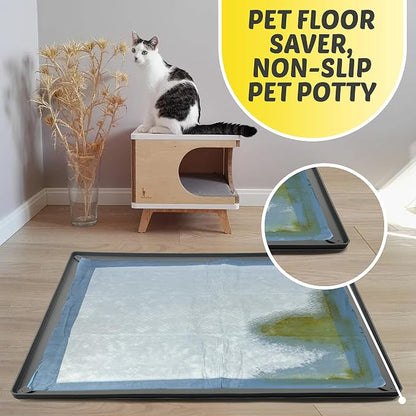 Dog Pee Pad Holder Tray Fits for 27.5” x 44” Pee Pads - 1 Pack - Grey | Corner Lock Holes, Raised Edges, Non-Spill, Easy to Clean Silicone Dog Potty Tray Holder, For Indoor Floor Protection