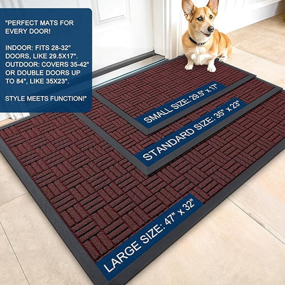OLANLY Front Door Mat Outside Entrance 47x23, Absorbent, Heavy Duty Sturdy Natural Rubber Doormat Indoor Outdoor, Non-Slip, Stain and Fade Resistant, Low Profile Floor Mat for Entryway, Burgundy
