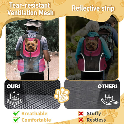 WOYYHO Pet Dog Carrier Backpack Small Dog Front Backpack Ventilated Mesh Dog Travel Back Pack with Safety Belt for Travel Hiking Cycling Outdoor Adventures (Size S: 2-4.5 lbs, Rethink Pink)