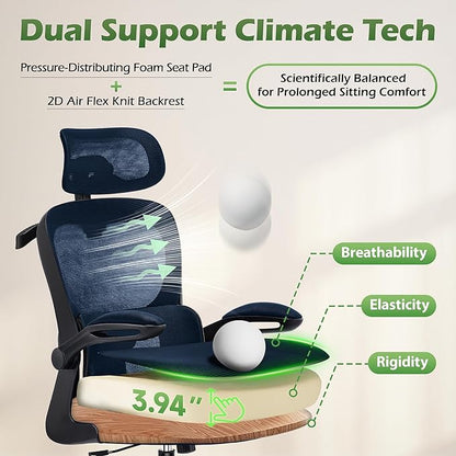 AreShark Office Chair Ergonomic Desk Chairs with Adjustable Lumbar Support& Headrest Hanger, High Back Breathable Mesh Chair with Wheels, Rolling Swivel Comfy Task Computer Chair for Home Work Gaming