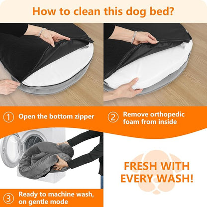 Dwanton Orthopedic Dog Bed for Medium Dogs with Gel Memory Foam, Waterproof Dog Sofa, Washable Pet Bed with Four Sided Bolster Cushion, Removable Cover & Non-Slip Bottom, 36", Medium Grey
