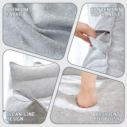 Giant Bean Bag Chair, Beanbag Chairs for Adults, Teens & Kids, Comfy Sofa Chair with Handle & Filling for Living Room, Reading & Gaming, Non-Slip(Light Grey-XL)