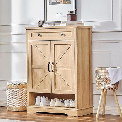SOOWERY Shoe Cabinet with Drawer, Farmhouse Shoe Storage Cabinet with Doors