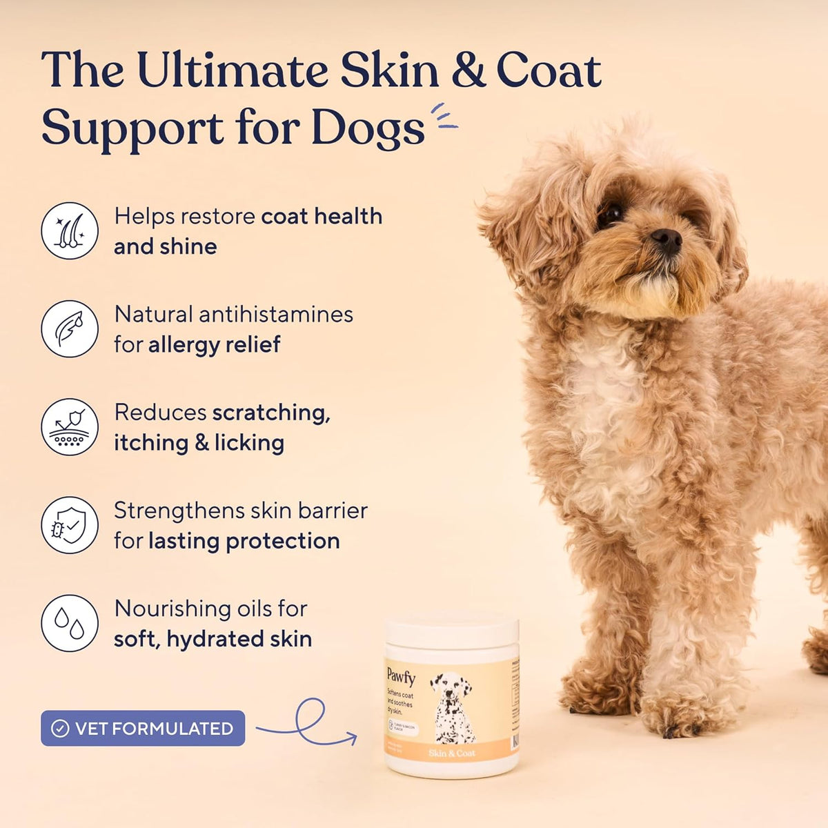 Pawfy Skin & Coat with Salmon Oil - Dog Allergy Relief Chews | Advanced Licking Paws Comfort | Dog Itching Skin Relief & Seasonal Allergies Support - Immune Support & Coat Defense | 30 Chews (Chicken)