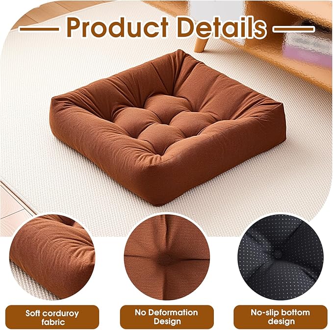 Tikuns 2Pcs Floor Pillows for Adults, 22x22 Inch Meditation Cushions, Large Square Sitting Cushion Living Room Memory Foam Pillow for Sitting (2, Navy, 22x22x4 Inch)