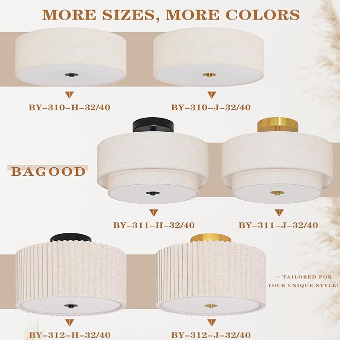2 Light Semi Flush Mount Ceiling Light Fixture 12.6 Inch Modern Black Drum Ceiling Light Fixture with Pleated Fabric Shade Dimmable Close to Ceiling Light for Living Room Hallway Bedroom Entryway