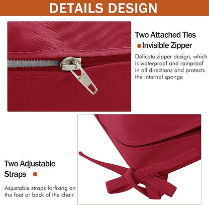 4 Pack Outdoor Chair Cushions 19 x 19 Inch Waterproof Patio Chair Cushions with Tie 5 Year Color Fastness Thick Outdoor Seat Cushion for Garden Lawn Patio Furniture Burgundy