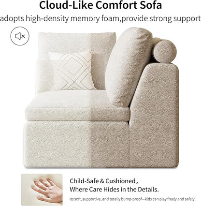 109" Oversized L Shaped Modular Sectional Sofa,Cloud Sectional Couch with Ottoman Deep Seat,Boneless Memory Foam Sofa for Living Room,Teddy Fleece Fabric, No Tools Assembly Required (Beige,1 Ottoman)