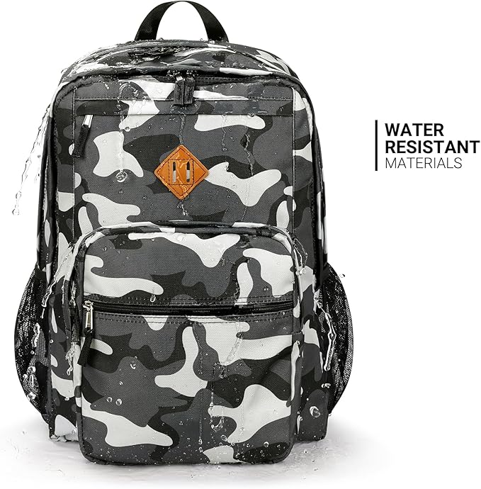 ZORFIN 26L Backpack for College, and Travel: Water Resistant Bookbag - Camo Black