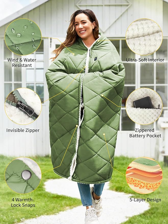 Heated Blanket Battery Operated, 12V Portable Wearable Heated Shawl Poncho